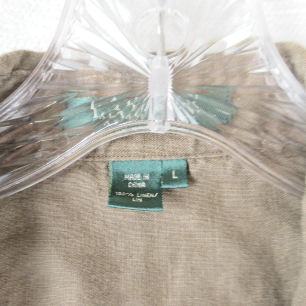Lauren Ralph Lauren Brown Linen Roll Tab Shirt Size L Button Down - Picture 6 of 13